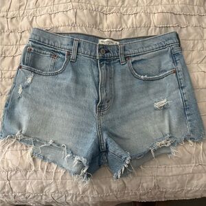 Abercrombie & Fitch Light Blue Frayed Jean Shorts - mom shorts mid rise